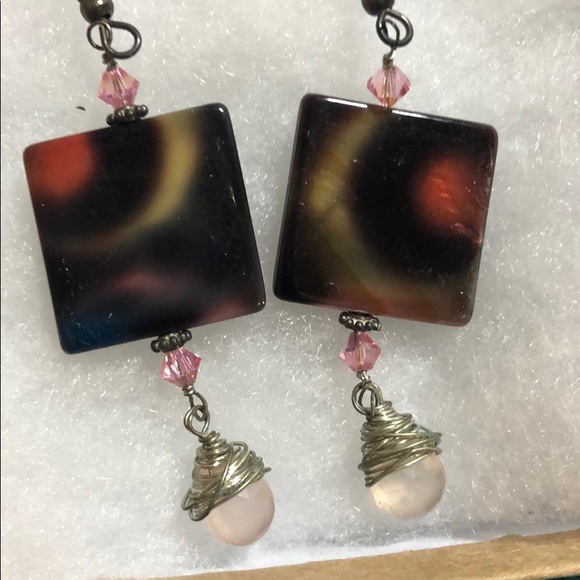 Pierced Earrings Handmade Brown/Yellow/Orange - Picture 2 of 3